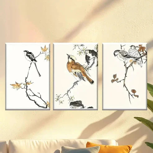 3pcs Birds and Flowers Wallpaper Wall Art Set Canvas Unframed – High Quality Print 100% Australian Made Wall Canvas - Bella Home Decor
