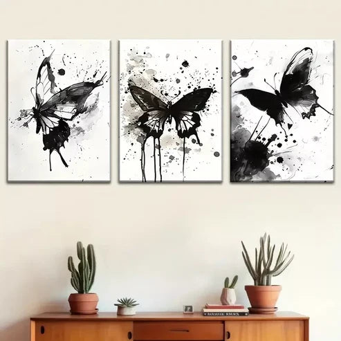 3pcs Elegant Butterfly Abstract Black & White Wall Art Set Canvas Unframed - High Quality Print 100% Australian Made Wall Canvas