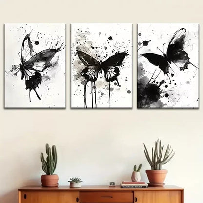 3pcs Elegant Butterfly Abstract Black & White Wall Art Set Canvas Unframed - High Quality Print 100% Australian Made Wall Canvas
