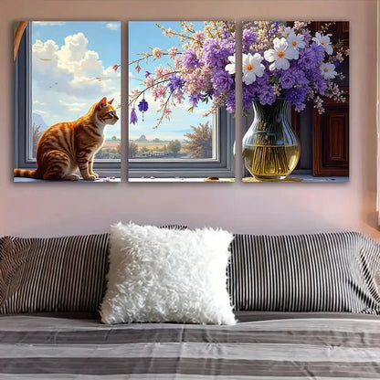 3pcs Cat Sitting On Chair Painting Wall Art Set Canvas Framed 50x70cm - High Quality Print 100% Australian Made Wall Canvas Ready to Hang - Bella Home Decor