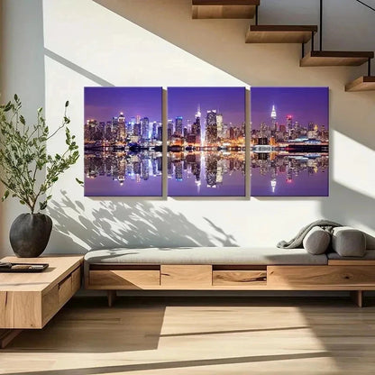 3pcs Night View Skyline & Buildings Wall Art Set Canvas Framed 50x70cm - High Quality Print 100% Australian Made Wall Canvas Ready to Hang