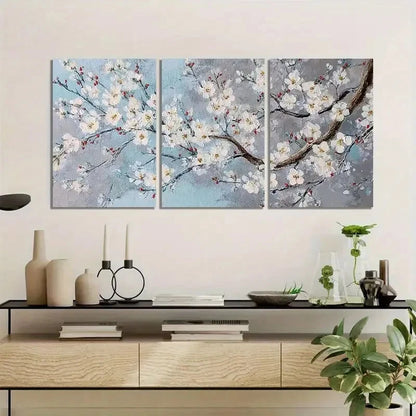 3pcs Cherry Blossom Painting on Grey Background Metal Print Ready to Hang Art - Bella Home Decor