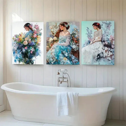 3pcs Elegant Women in Floral Gowns Perfect Wall Art Canvas Unframed - High Quality Print 100% Australian Made Wall Canvas
