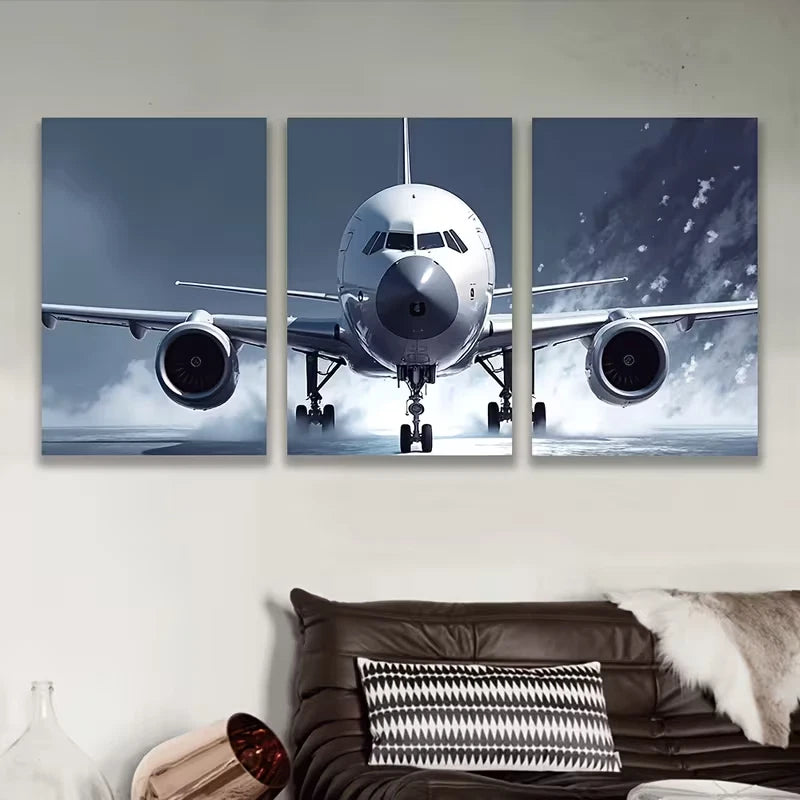 3pcs Large Jetliners Fly By Metal Print Ready to Hang Art - Bella Home Decor