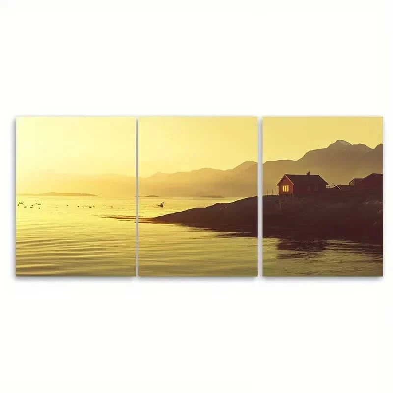 3pcs Sun over the Norwegian Coast Wall Art Set Canvas Framed 40x60cm – High Quality Print 100% Australian Made Wall Canvas Ready to Hang