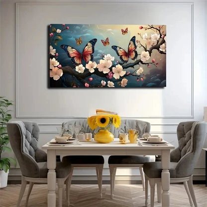 Vibrant Butterfly Cherry Decor Wall Art Canvas Office Home Room Framed 120x60cm