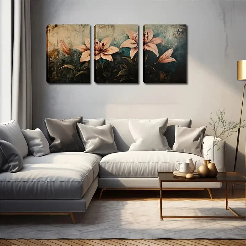 3pcs Lily Flower Design Deco Perfect Wall Art Set Canvas Framed 40x60cm - High Quality Print 100% Australian Made Wall Canvas Ready to Hang - Bella Home Decor