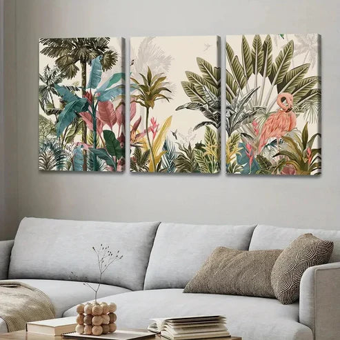 3pcs Beautiful Forest Flowers And Birds Blue Red Wall Art Set Canvas Unframed - High Quality Print 100% Australian Made Wall Canvas - Bella Home Decor