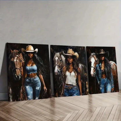 3pcs Featuring a Beautiful Girl Wearing Jeans Wall Art Set Canvas Unframed - High Quality Print 100% Australian Made Wall Canvas
