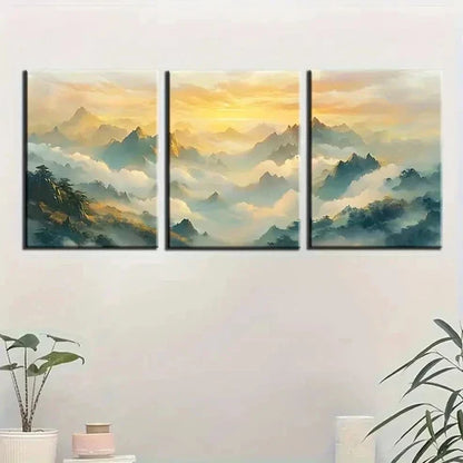 3pcs Serene Mountain Landscape With Sunset Wall Art Set Canvas Unframed - High Quality Print 100% Australian Made Wall Canvas