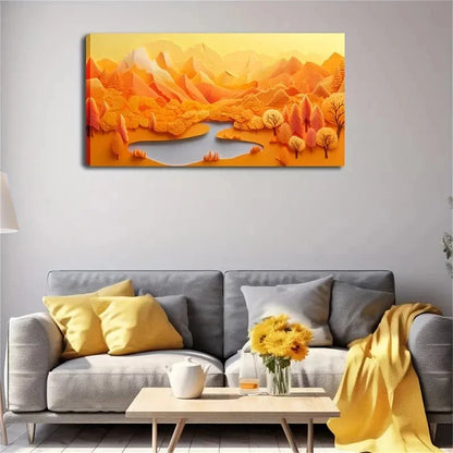 Vibrant Autumn Landscape Orange Wall Art Canvas Office Home Room Framed 120x60cm
