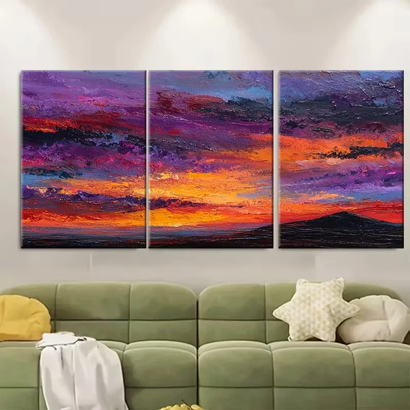 3pcs Sunset Oil Painting Landscapes Metal Print Ready to Hang Art