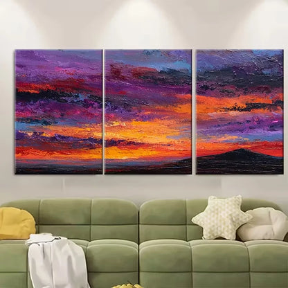 3pcs Sunset Oil Painting Landscapes Metal Print Ready to Hang Art