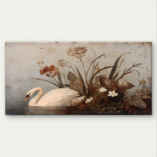 Vintage Oil Painting Swan In Lake Wall Art Canvas Office Home Framed 120x60cm