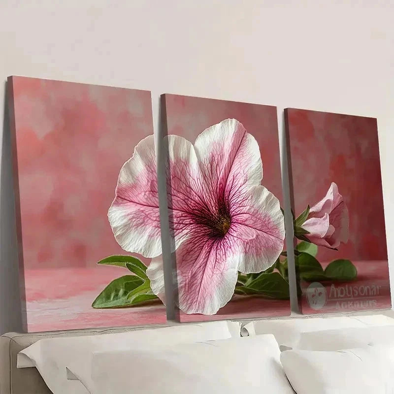 3pcs Pink & White Floral Petunia Art Y   Wall Art Set Canvas Framed 40x60cm - High Quality Print 100% Australian Made Wall Canvas Ready to Hang