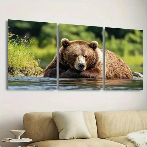 3pcs Brown Bear Wall Art Set Canvas Unframed - High Quality Print 100% Australian Made Wall Canvas - Bella Home Decor