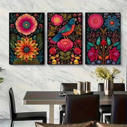 3pcs Mexican Vintage Floral Prints Perfect Wall Art Set Canvas Framed 50x70cm - High Quality Print 100% Australian Made Wall Canvas Ready to Hang - Bella Home Decor