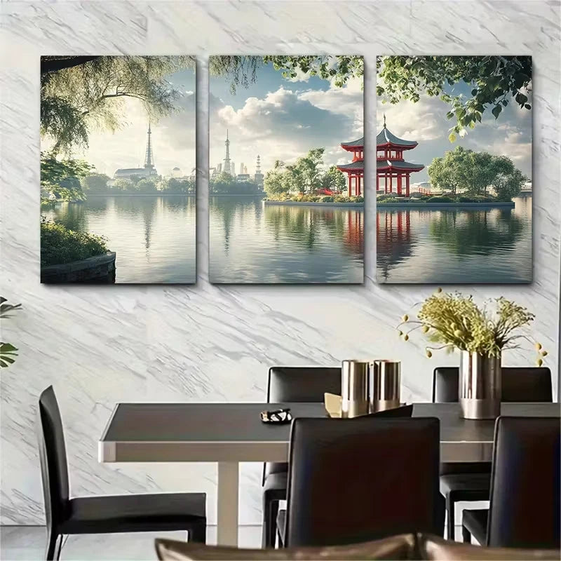 3pcs Battersea Park London Travel Metal Print Ready to Hang Art - Bella Home Decor
