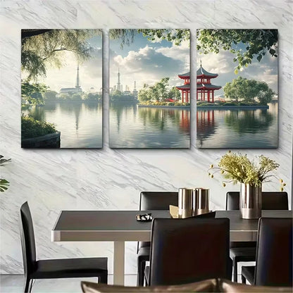 3pcs Battersea Park London Travel Metal Print Ready to Hang Art - Bella Home Decor