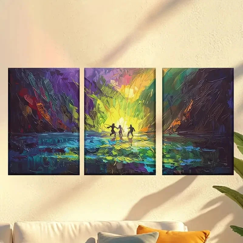 3pcs Colorful Abstract Aurora People Wall Art Set Canvas Framed 50x70cm - High Quality Print 100% Australian Made Wall Canvas Ready to Hang - Bella Home Decor