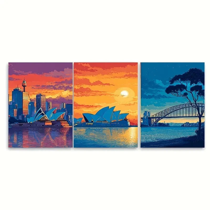 3pcs Adelaide Australian Travel Art Wall Art Set Canvas Framed 40x60cm - High Quality Print 100% Australian Made Wall Canvas Ready to Hang - Bella Home Decor