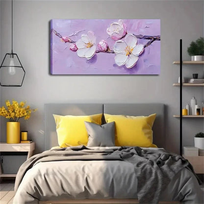 White And Light Pink Flowers Wall Art canvas office home room framed 120x60cm