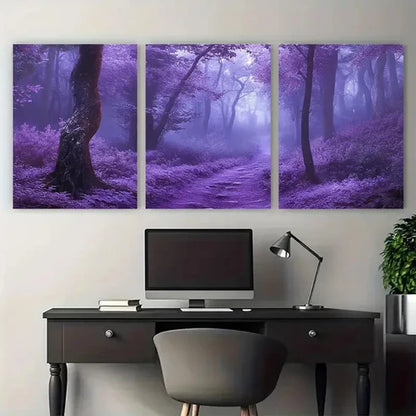3pcs Enchanting Purple Fairy Tale Misty Forest Wall Art Canvas Unframed - High Quality Print 100% Australian Made Wall Canvas