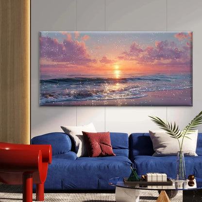 Twilight Ocean Waves Wall Art Canvas Office Home Room Framed 120x60cm