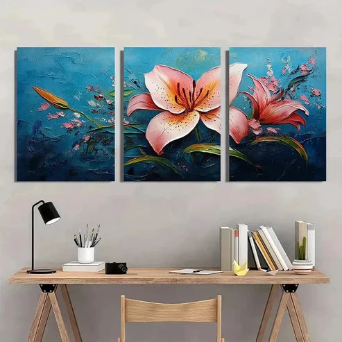 3pcs Original Lily Flower Floral Wall Art Canvas Unframed - High Quality Print 100% Australian Made Wall Canvas