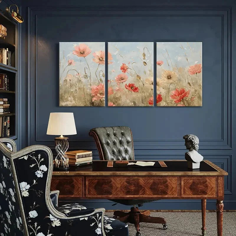 3pcs Abstract Floral Art Soft Pastel Colors Metal Print Ready to Hang Art - Bella Home Decor