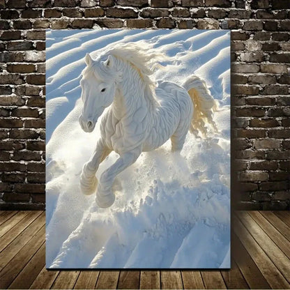 Horse Breed Pattern On The Snow Painting 40x60cm Metal Print Ready to Hang - Bella Home Decor