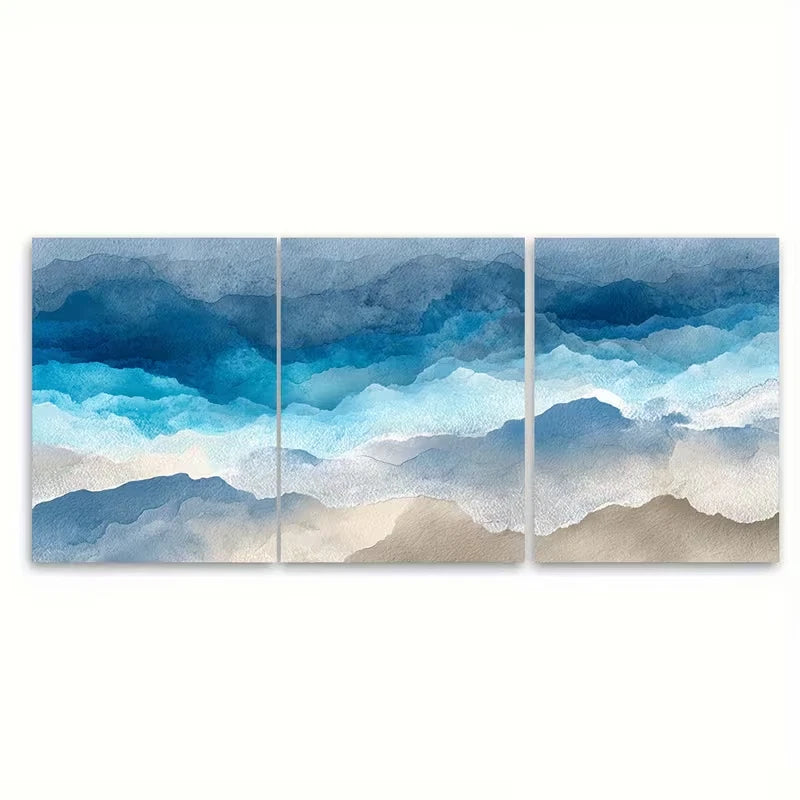 3pcs Seaside Scrapbook Watercolor Beach Metal Print Ready to Hang Art - Bella Home Decor