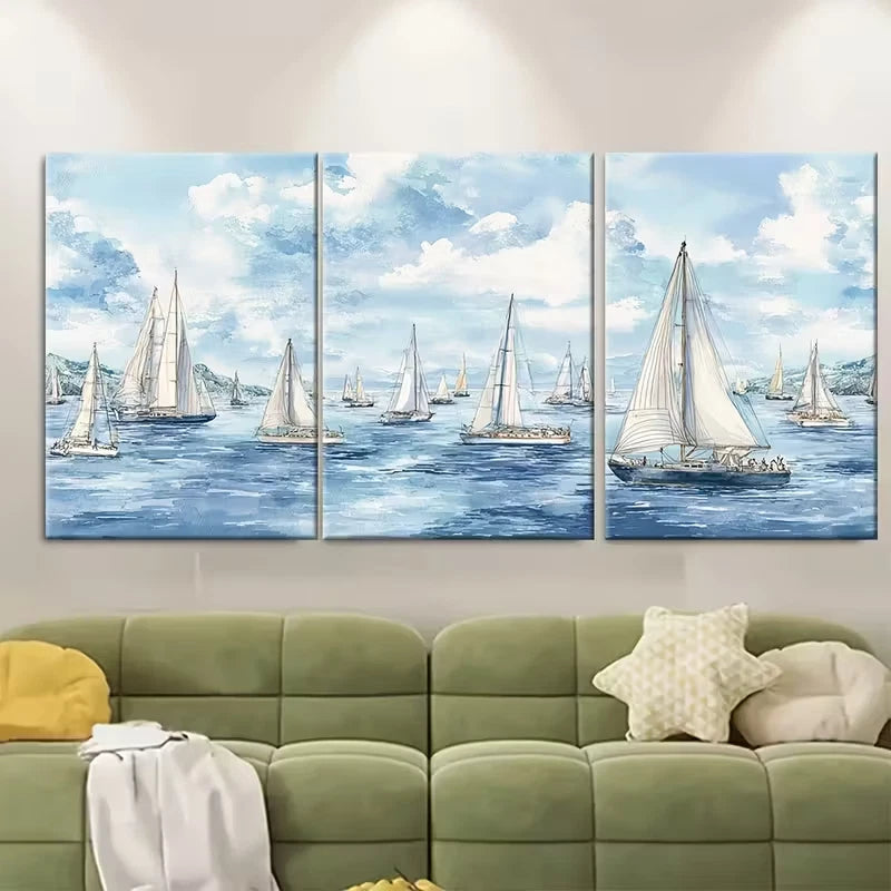 3pcs Sailing Scene Landscapes Metal Print Ready to Hang Art
