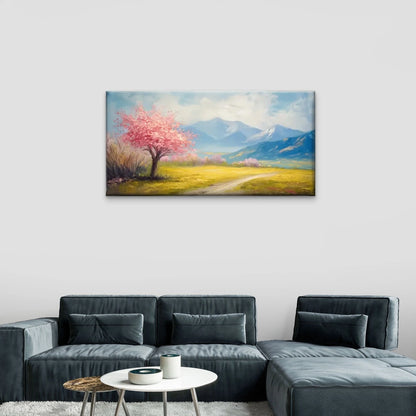 Path Pink Tree Mountains Wall Art Canvas Office Home Room Framed 120x60cm