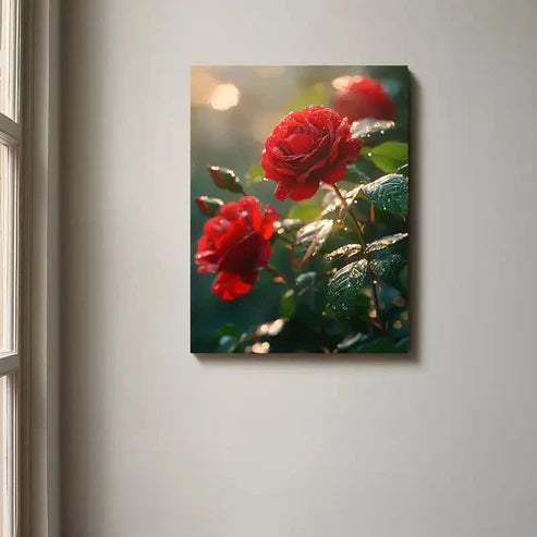 Beautiful Vibrant Red Roses Droplets Painting 60x90cm Metal Print Ready to Hang