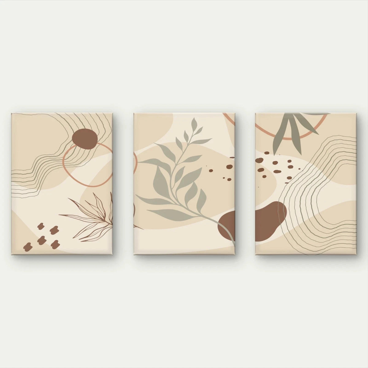 3pcs Neutral Botanical Abstract Shapes Wall Art Set Canvas Framed 50x70cm - High Quality Print 100% Australian Made Wall Canvas Ready to Hang