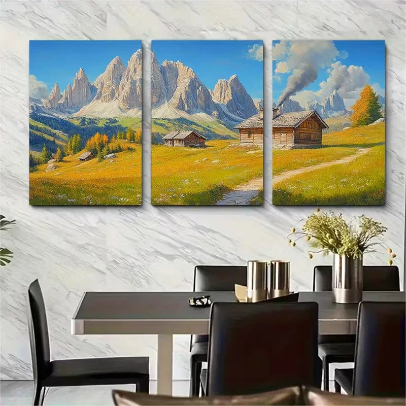 3pcs Alpine Meadows with Porcini Mushrooms Metal Print Ready to Hang Art - Bella Home Decor