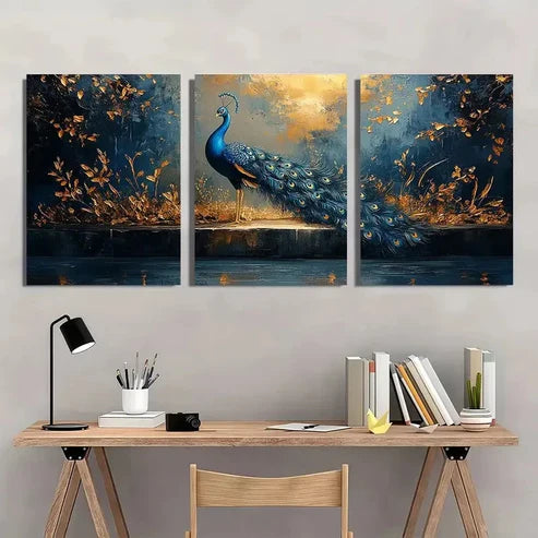 3pcs Animal Theme Elegant Peacock  Wall Art Set Canvas Unframed - High Quality Print 100% Australian Made Wall Canvas - Bella Home Decor