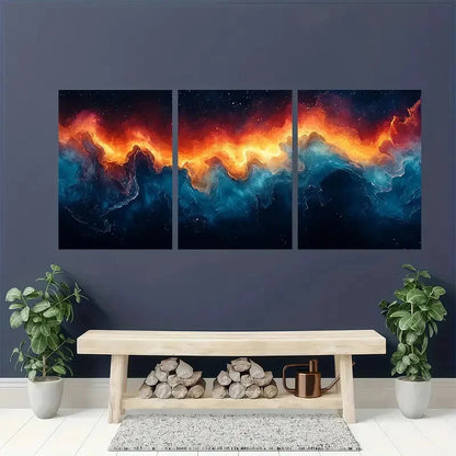 3pcs Art Abstract Oil Prints Aqua Abstract Metal Print Ready to Hang Art - Bella Home Decor