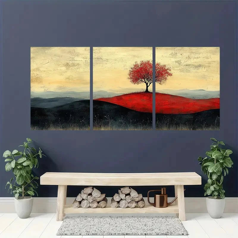 3pcs Minimalist Abstract Shepherd Tree Metal Print Ready to Hang Art - Bella Home Decor