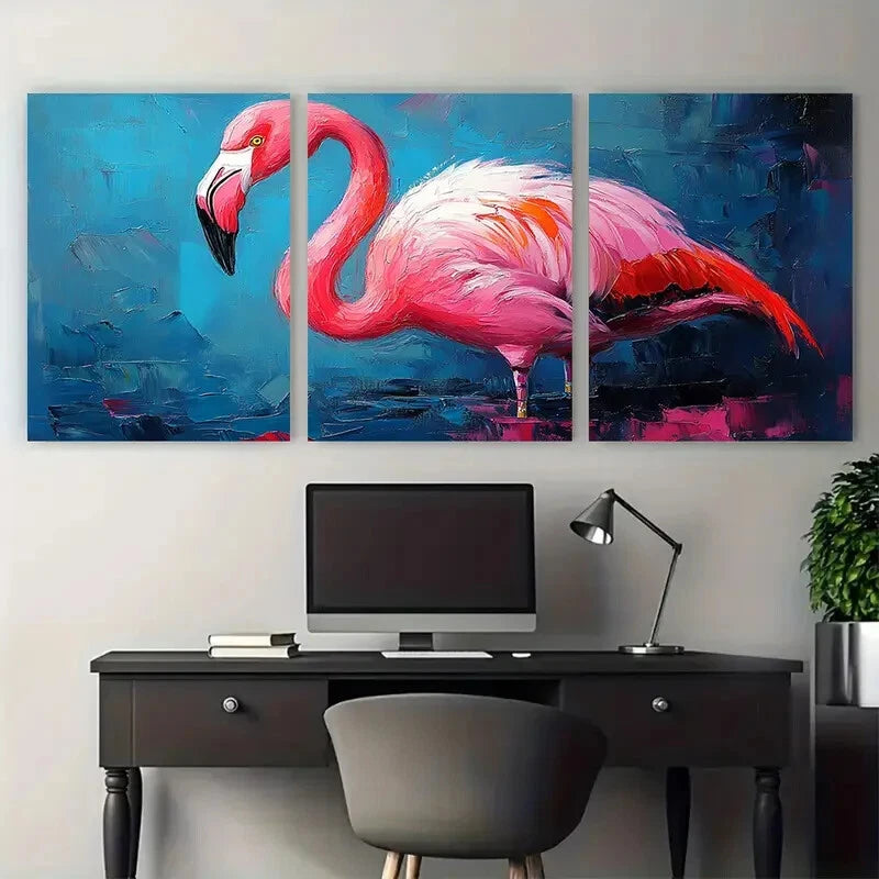 3pcs Flamingo Birds Brushstroke Design Metal Print Ready to Hang Art - Bella Home Decor