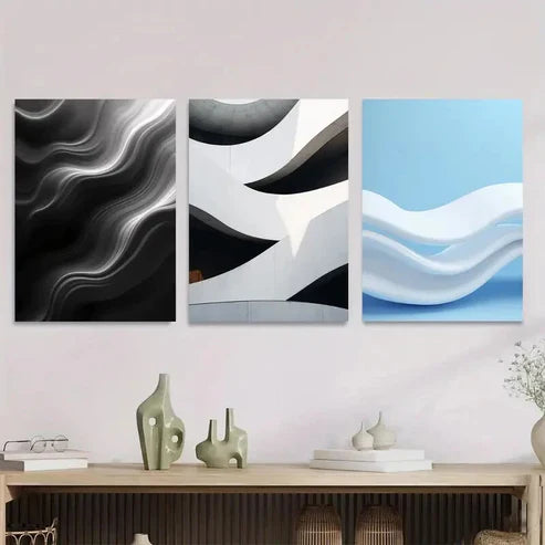 3pcs Modern Abstract Black & White Geometricn Wall Art Set Wall Art Canvas Unframed – High Quality Print 100% Australian Made Wall Canvas