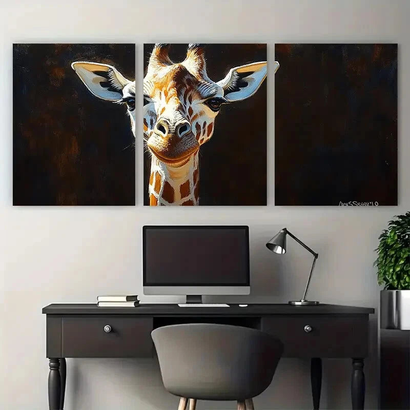 3pcs Giraffe Wild Animal in Black Background Metal Print Ready to Hang Art - Bella Home Decor