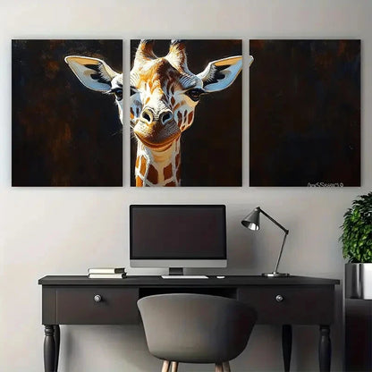 3pcs Giraffe Wild Animal in Black Background Metal Print Ready to Hang Art - Bella Home Decor