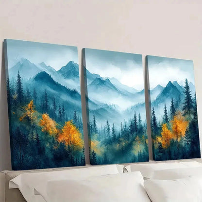 3pcs  Green Forest Mountain  JK     Wall  Art Set Canvas Framed 60x90cm - High Quality Print 100% Australian Made Wall Canvas Ready to Hang - Bella Home Decor