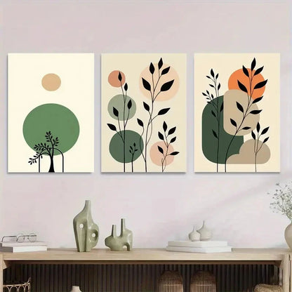 3pcs Modern Abstract Botanical Green Leaf Metal Print Ready to Hang Art
