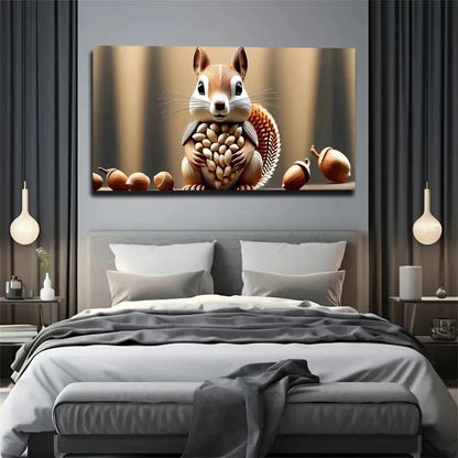 Squirrel Pine Cone Fun Wall Art Canvas Office Home Room Framed 120x60cm