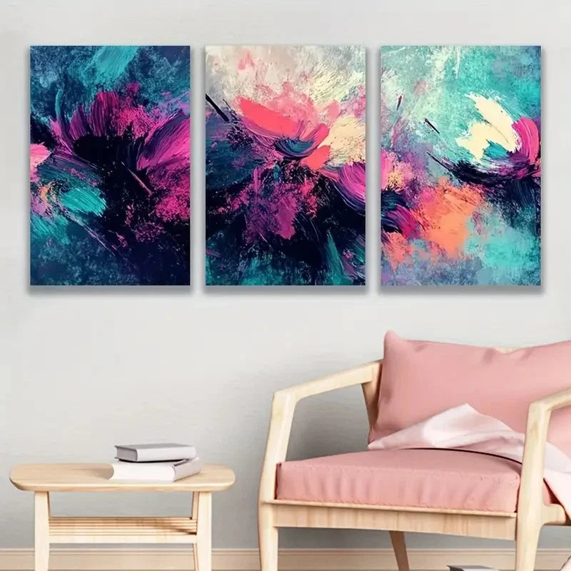 3pcs Abstract Color Block Painting Wall Art Set Canvas Framed 60x90cm - High Quality Print 100% Australian Made Wall Canvas Ready to Hang - Bella Home Decor