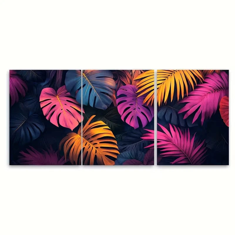 3pcs Tropical Jungle and Exotic Foliage Metal Print Ready to Hang Art