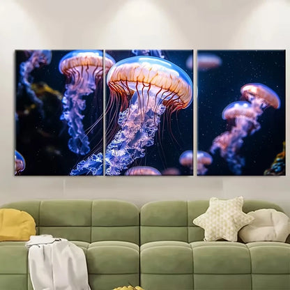 3pcs Ethereal Deep Sea Jellyfish Metal Print Ready to Hang Art - Bella Home Decor